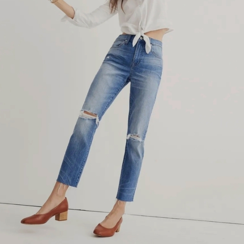 MADEWELL The High Rise Slim Boyjean Distressed Knee Rip Edition Jeans size 28